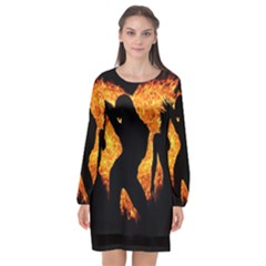 Shadow Heart Love Flame Girl Sexy Pose Long Sleeve Chiffon Shift Dress 