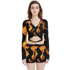 Shadow Heart Love Flame Girl Sexy Pose Velvet Wrap Crop Top