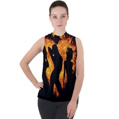 Shadow Heart Love Flame Girl Sexy Pose Mock Neck Chiffon Sleeveless Top by HermanTelo