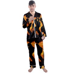 Shadow Heart Love Flame Girl Sexy Pose Men s Long Sleeve Satin Pyjamas Set