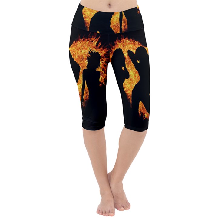 Shadow Heart Love Flame Girl Sexy Pose Lightweight Velour Cropped Yoga Leggings