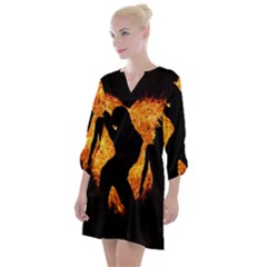 Shadow Heart Love Flame Girl Sexy Pose Open Neck Shift Dress by HermanTelo