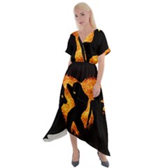 Shadow Heart Love Flame Girl Sexy Pose Cross Front Sharkbite Hem Maxi Dress by HermanTelo