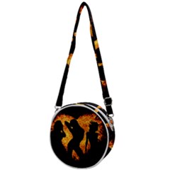 Shadow Heart Love Flame Girl Sexy Pose Crossbody Circle Bag