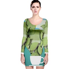 Illustrations Drink Long Sleeve Velvet Bodycon Dress by HermanTelo