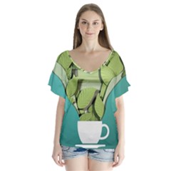 Illustrations Drink V-neck Flutter Sleeve Top by HermanTelo