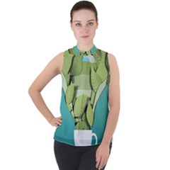 Illustrations Drink Mock Neck Chiffon Sleeveless Top