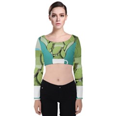 Illustrations Drink Velvet Long Sleeve Crop Top by HermanTelo