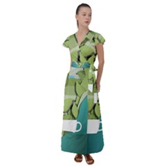 Illustrations Drink Flutter Sleeve Maxi Dress by HermanTelo