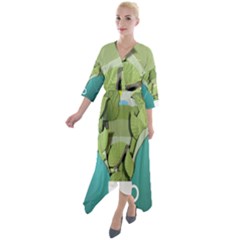 Illustrations Drink Quarter Sleeve Wrap Front Maxi Dress