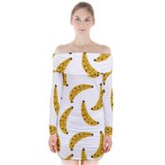 Banana Fruit Yellow Summer Long Sleeve Off Shoulder Dress by Mariart