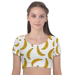 Banana Fruit Yellow Summer Velvet Short Sleeve Crop Top 