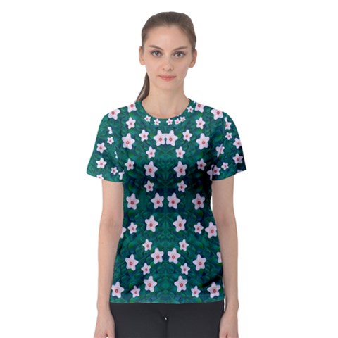 Porcelain Flowers  On Leaves Women s Sport Mesh Tee by pepitasart