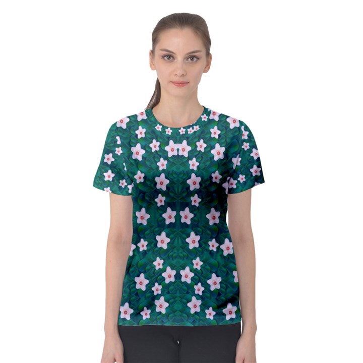 Porcelain Flowers  On Leaves Women s Sport Mesh Tee