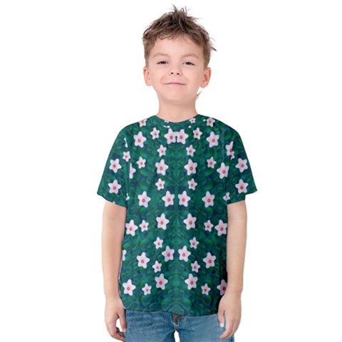 Porcelain Flowers  On Leaves Kids  Cotton Tee by pepitasart