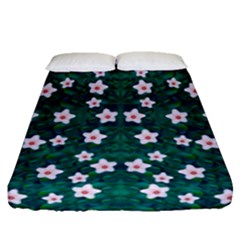 Porcelain Flowers  On Leaves Fitted Sheet (queen Size) by pepitasart