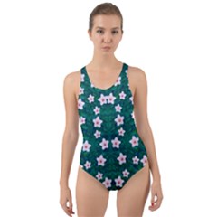 Porcelain Flowers  On Leaves Cut-out Back One Piece Swimsuit