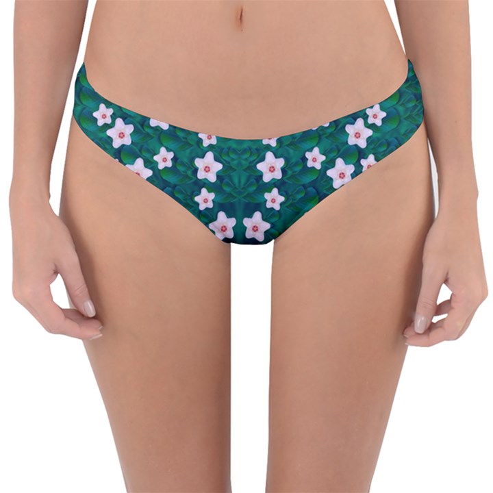 Porcelain Flowers  On Leaves Reversible Hipster Bikini Bottoms