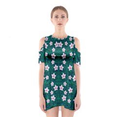 Porcelain Flowers  On Leaves Shoulder Cutout One Piece Dress by pepitasart