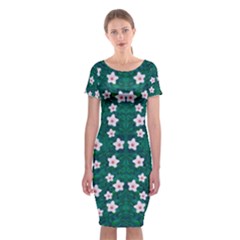 Porcelain Flowers  On Leaves Classic Short Sleeve Midi Dress by pepitasart