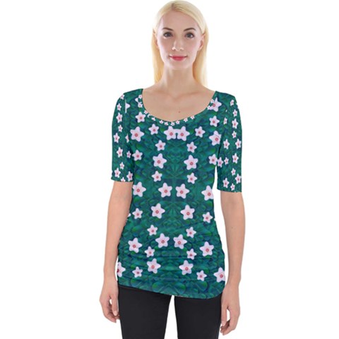 Porcelain Flowers  On Leaves Wide Neckline Tee by pepitasart