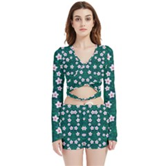 Porcelain Flowers  On Leaves Velvet Wrap Crop Top by pepitasart