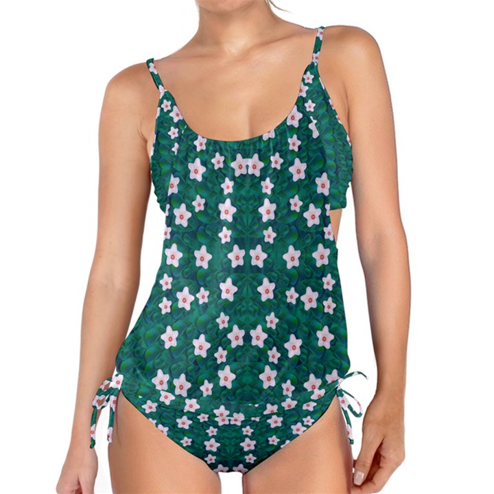 Porcelain Flowers  On Leaves Tankini Set