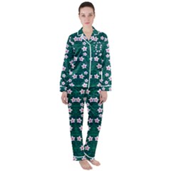 Porcelain Flowers  On Leaves Satin Long Sleeve Pyjamas Set by pepitasart