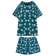 Porcelain Flowers  On Leaves Kids  Swim Tee And Shorts Set by pepitasart