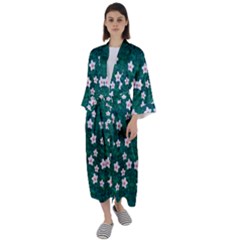 Porcelain Flowers  On Leaves Maxi Satin Kimono by pepitasart