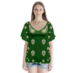 The Way To Freedom One Island One Gnome V-neck Flutter Sleeve Top by pepitasart