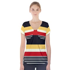 Contrast Yellow With Red Short Sleeve Front Detail Top by tmsartbazaar