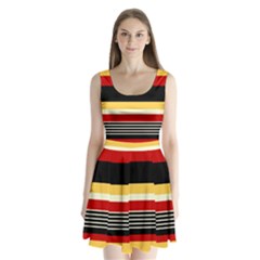 Contrast Yellow With Red Split Back Mini Dress  by tmsartbazaar