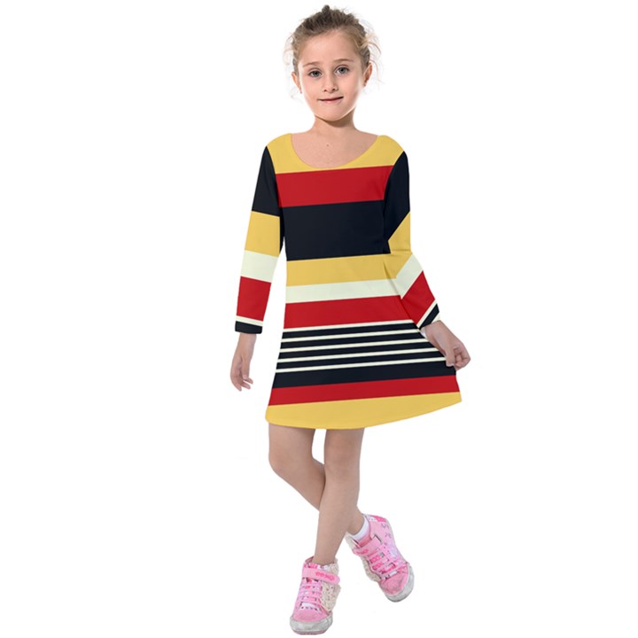 Contrast Yellow With Red Kids  Long Sleeve Velvet Dress