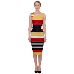 Contrast Yellow With Red Sleeveless Pencil Dress by tmsartbazaar