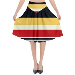 Contrast Yellow With Red Flared Midi Skirt by tmsartbazaar