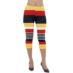 Contrast Yellow With Red Lightweight Velour Capri Leggings  by tmsartbazaar