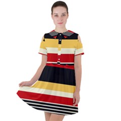 Contrast Yellow With Red Short Sleeve Shoulder Cut Out Dress  by tmsartbazaar