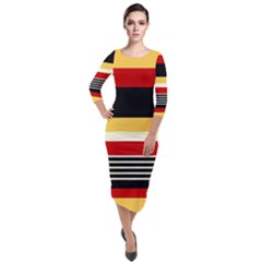 Contrast Yellow With Red Quarter Sleeve Midi Velour Bodycon Dress by tmsartbazaar