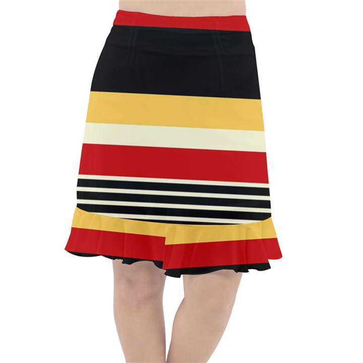 Contrast Yellow With Red Fishtail Chiffon Skirt