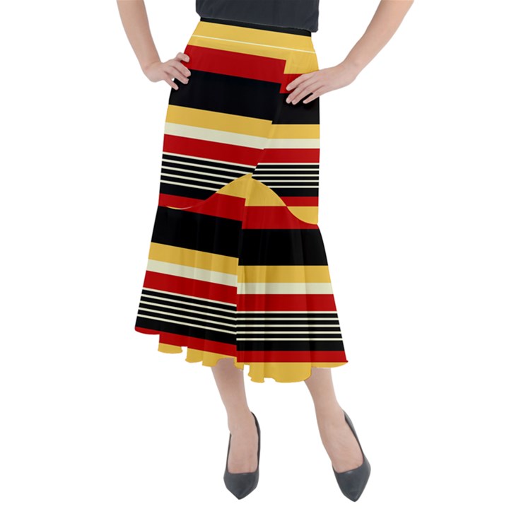 Contrast Yellow With Red Midi Mermaid Skirt