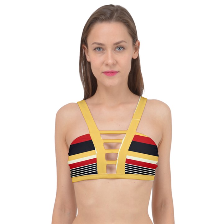 Contrast Yellow With Red Cage Up Bikini Top