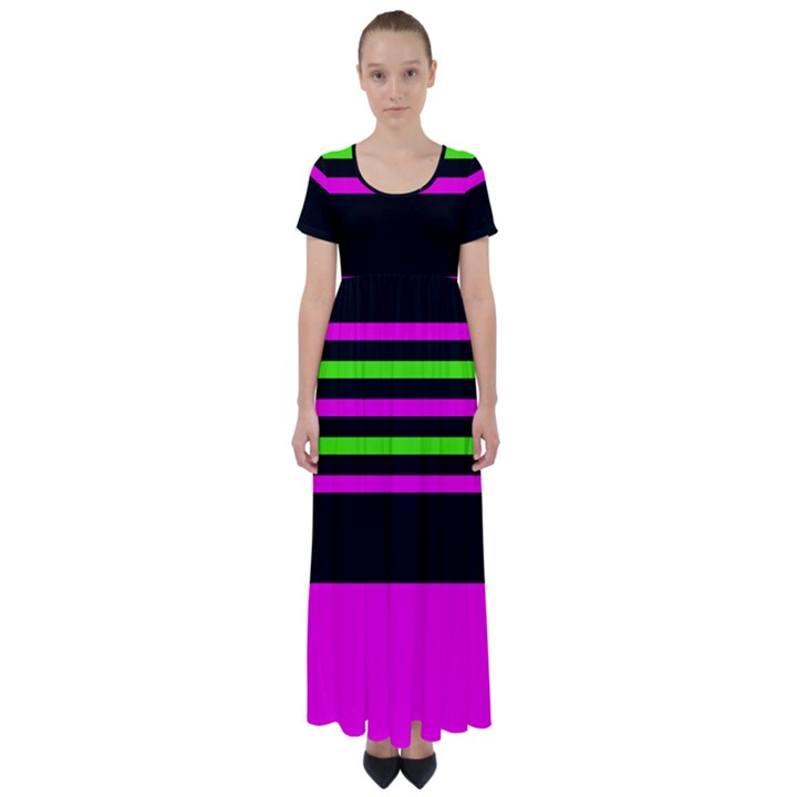 Disco Stripes High Waist Short Sleeve Maxi Dress