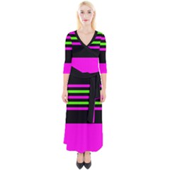 Disco Stripes Quarter Sleeve Wrap Maxi Dress by tmsartbazaar