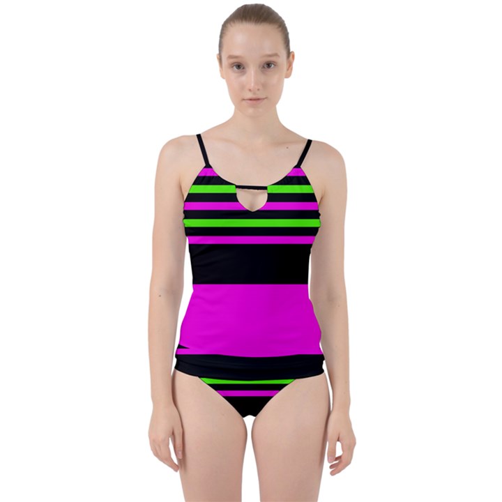 Disco Stripes Cut Out Top Tankini Set