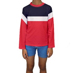 Navy Blue With Red Kids  Long Sleeve Swimwear by tmsartbazaar