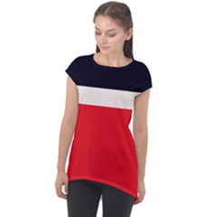 Navy Blue With Red Cap Sleeve High Low Top by tmsartbazaar