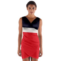 Navy Blue With Red Wrap Front Bodycon Dress by tmsartbazaar