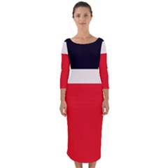 Navy Blue With Red Quarter Sleeve Midi Bodycon Dress by tmsartbazaar