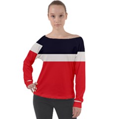 Navy Blue With Red Off Shoulder Long Sleeve Velour Top